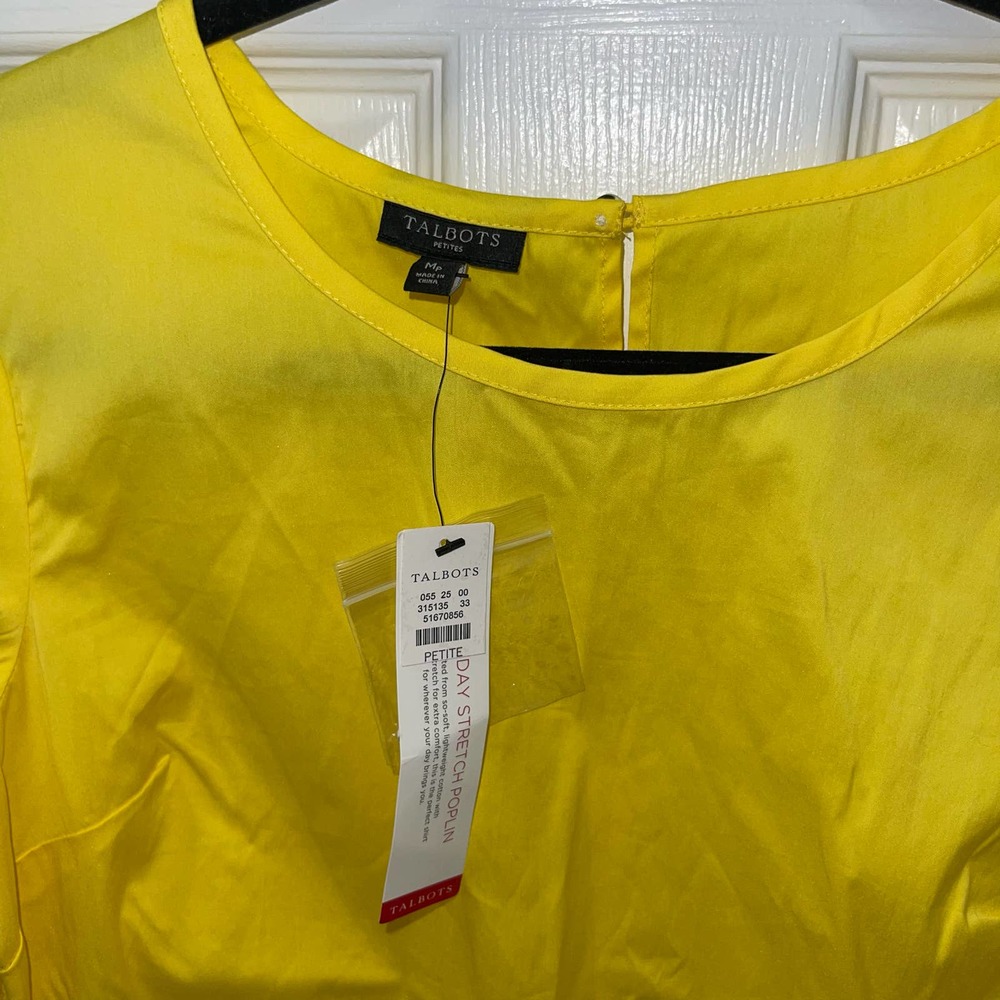 NWT Talbots Mp Bright Yellow Everyday Stretch Poplin Knot Long-sleeve Blouse - Picture 2 of 11